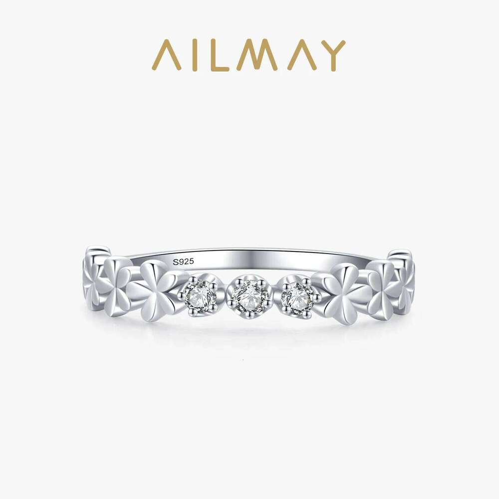 Ailmay High Quality 925 Sterling Silver Fashion Clear CZ Daisy Flower Line Stackable Rings For Women Romantic Wedding Jewelry H260312