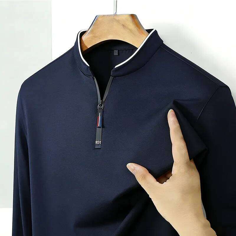 High-Quality Men's Half-Zip T-Shirt Wrinkle-Resistant Long Sleeve Casual Business Top
