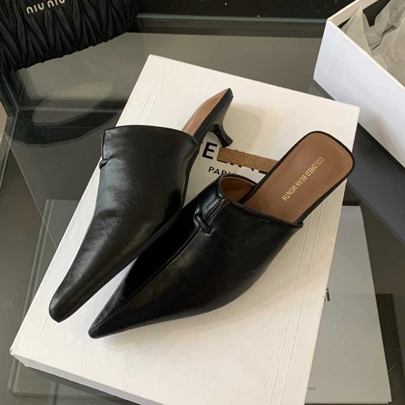 SUOJIALUN 2025 New Women Slipper Fashion Pointed Toe Slip On Ladies Elegant Mules Shoes Thin Low Heel Casual Dress Slides K260312