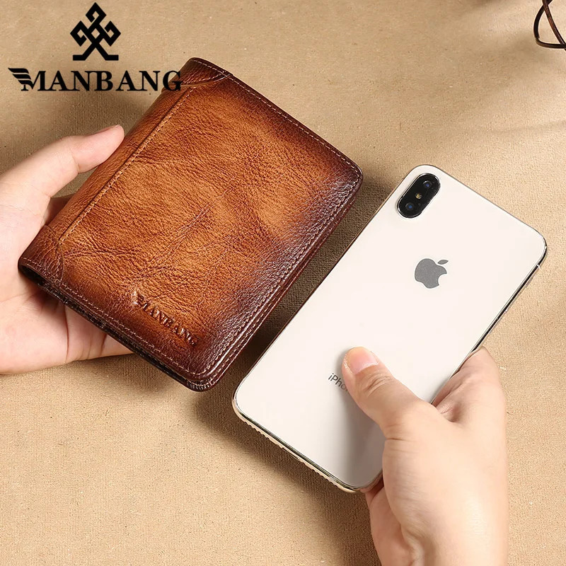 Manbang Mens Wallets RFID Genuine Leather Trifold Wallets For Men with ID Window and Credit Card Holder 260304