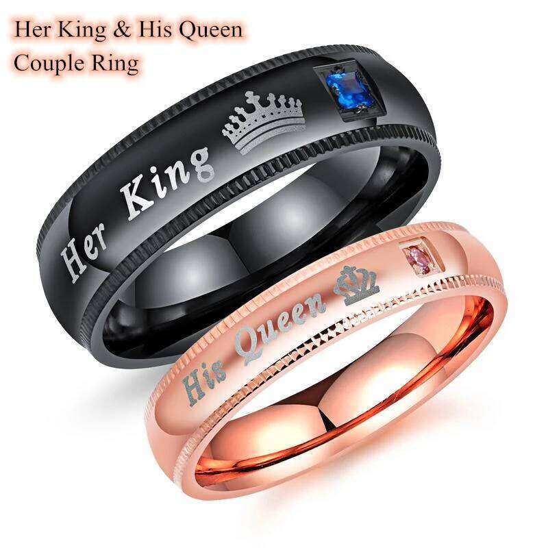 Fashion Couple Rings Her King His Queen Statement Romantic Zircon Crown Ring Anniversary Wedding Band Jewelry Gifts W260311