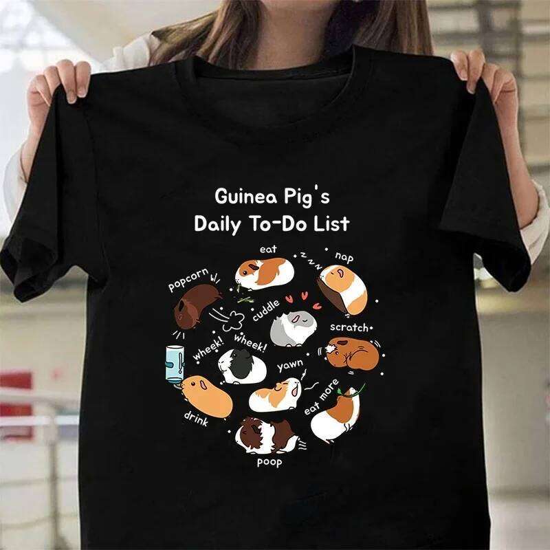 Fashion New Guinea Pig Daily To Do List Women Cartoon Harajuku Streetwear T-Shirt Casual Tops Tees Summer Y2K Z260312