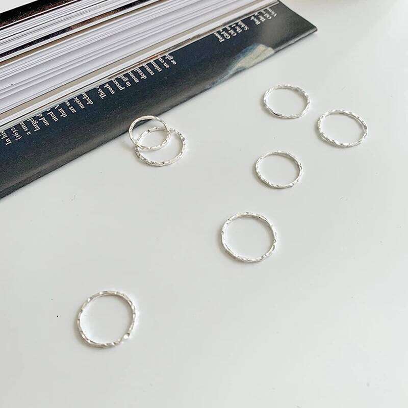 Real 925 Sterling Irregular Plain Circle Does Not Fade Simple Hammer Pattern Silver Ring Female Wedding Jewelry Gift H260312