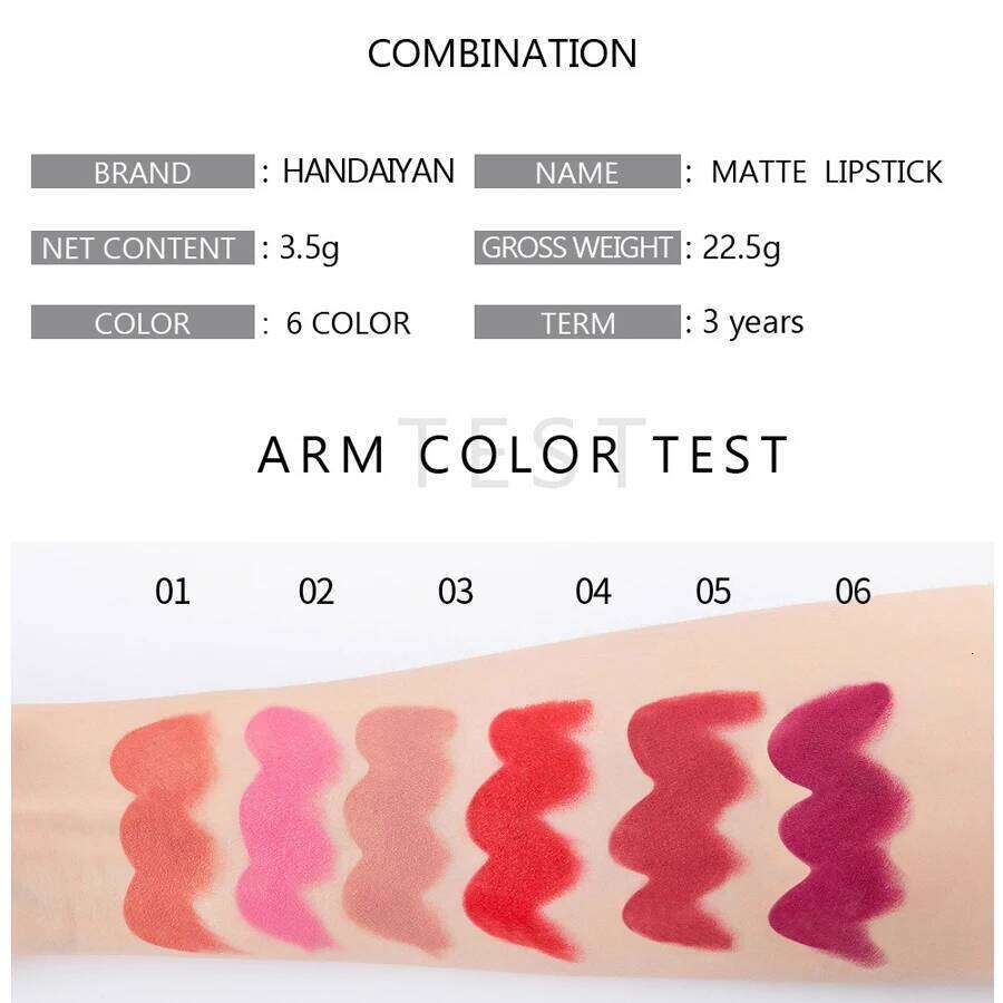 HANDAIYAN 6 Color Moisturizing Long-Lasting Matte Lipstick Non-Stick Cup Show Temperament Waterproof Nude Makeup Lipsticks W260311
