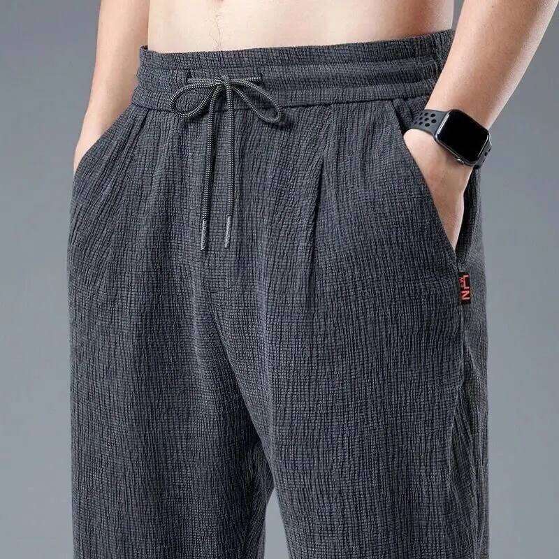Ice Silk Man Jogger Linen Pants Casual Wide Summer Sweatpants Male Spring Lightweight Halking Harem Trousers