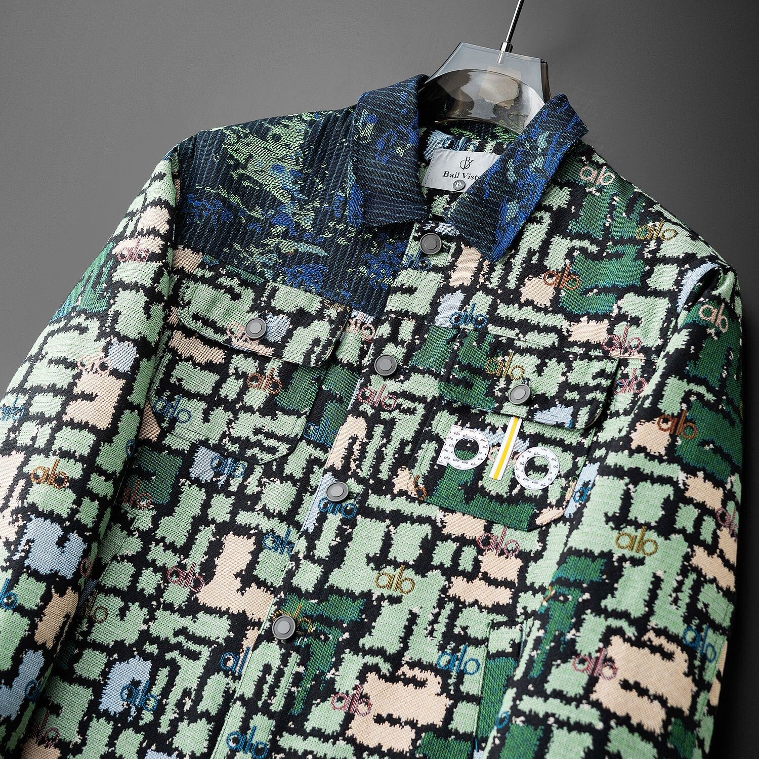 Luma hop American Style Trendy Brand Letter Embroidery Tie-Dye Color Block Men's 2025 New Autumn Turn-Down Collar Fashion Jacket Top