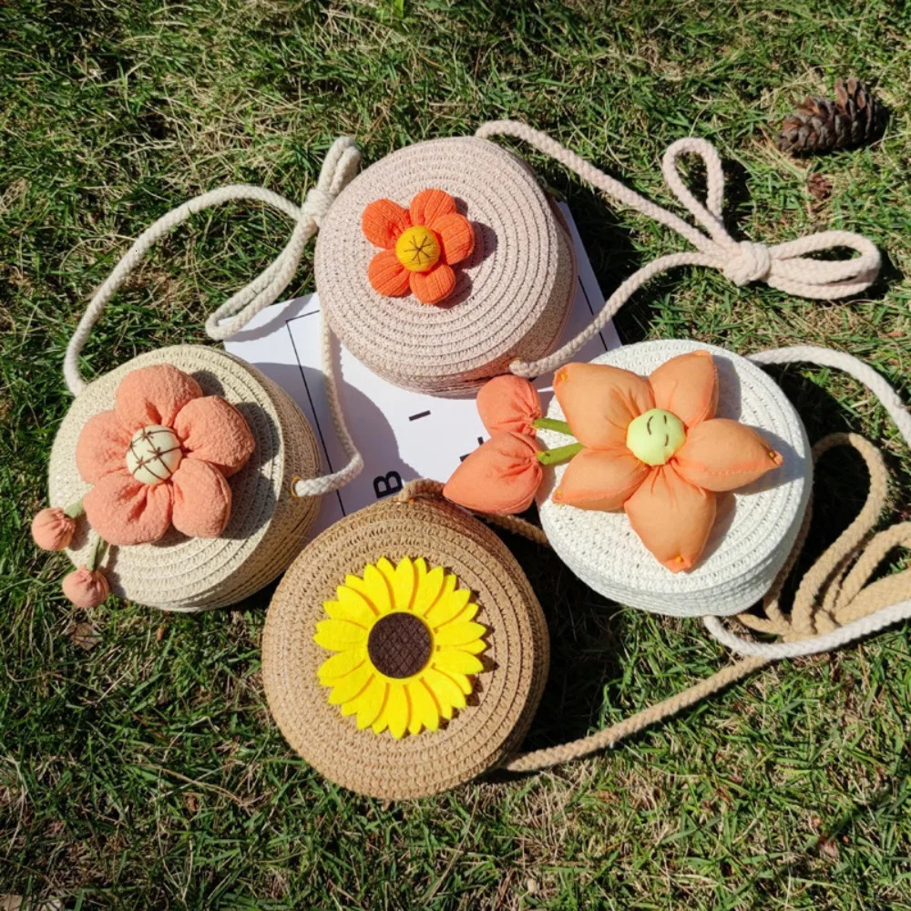 Handmade Summer Children Girls Shoulder Bag Flower Straw Baby Bags Messenger Kids Keys Coin Purse Cute Princess Mini Handbag 260311