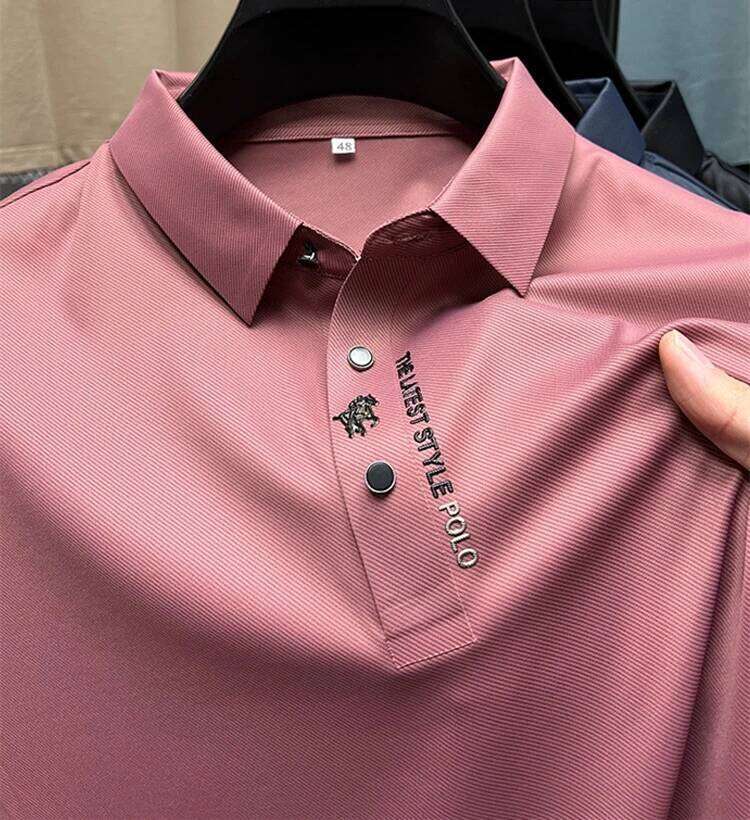 High quality ice silk breathable short sleeve T-shirt Men's Summer Fashion Embroidery Casual Elastic Comfort polo shirt 26H0312