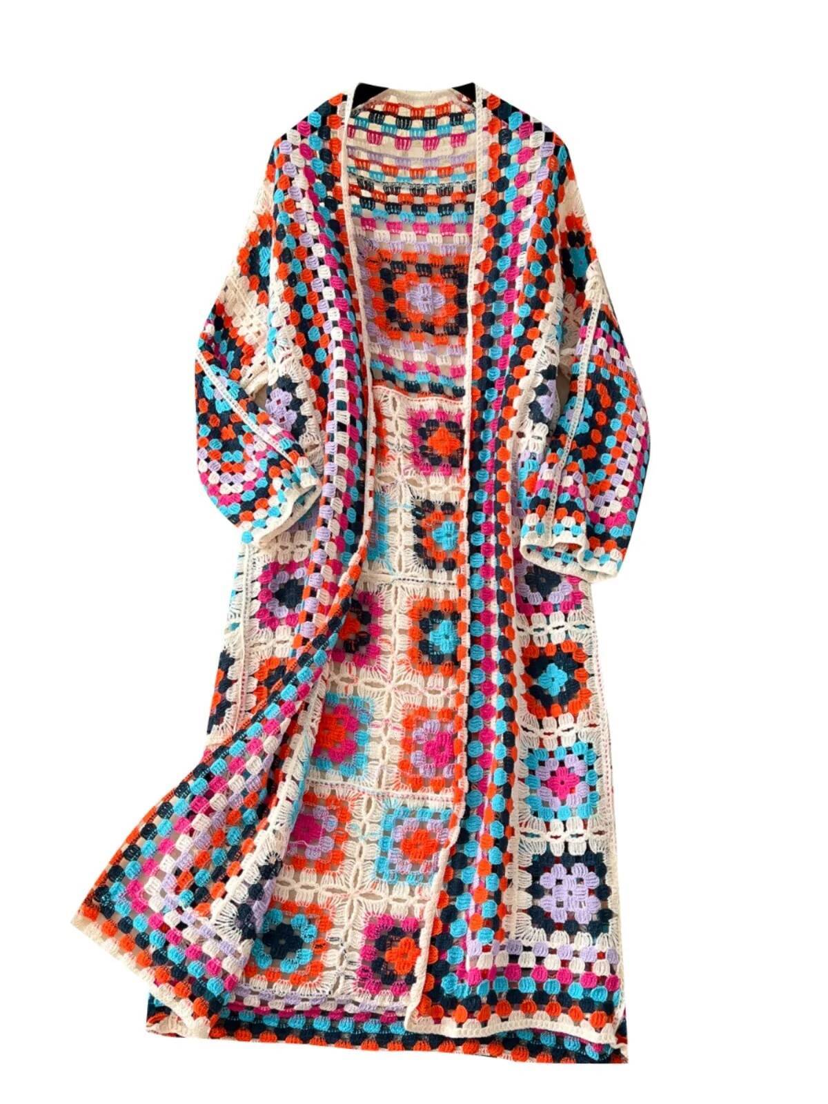 SINGREINY Summer Holiday Beach Long Cardigans Spring Fashion Vintage Floral Knit Cardigan Streetwear Loose Hollow Out Overcoat