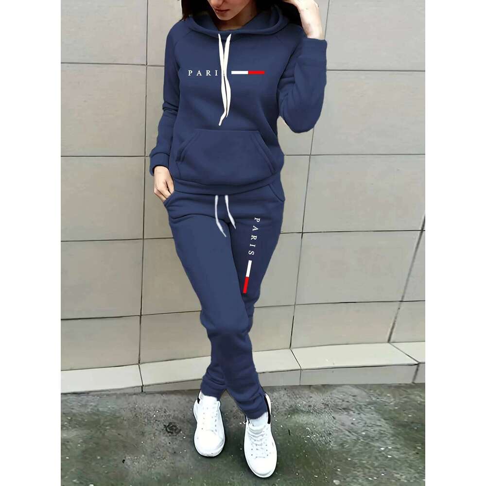 Cool Long-Sleeve Sweatshirt Two-Piece Set, Sweatshirt, Sweatpants, Casual Sweet Lazy Style, Vintage Trendy Loose Hooded Pullover, Top Pants Set Autumn