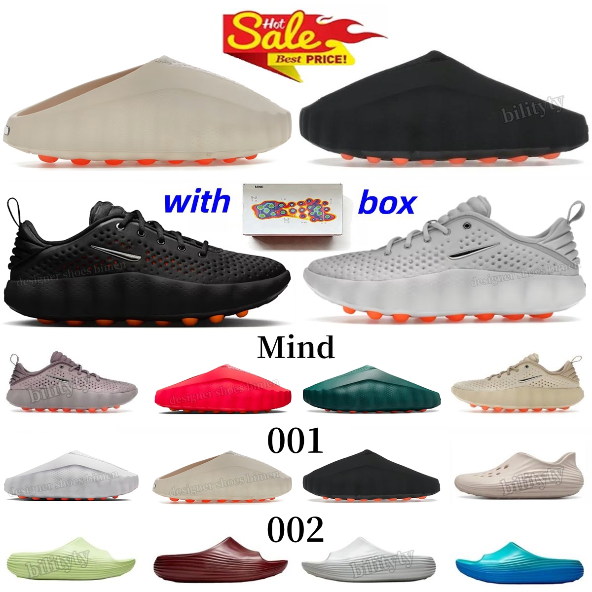 designer Mind 001 Slide Light Bone Solar Red Khaki clog Mind 002 Black Hyper Crimson Light Smoke Grey Light Violet Ore men women slippers outdoor sliders sandals