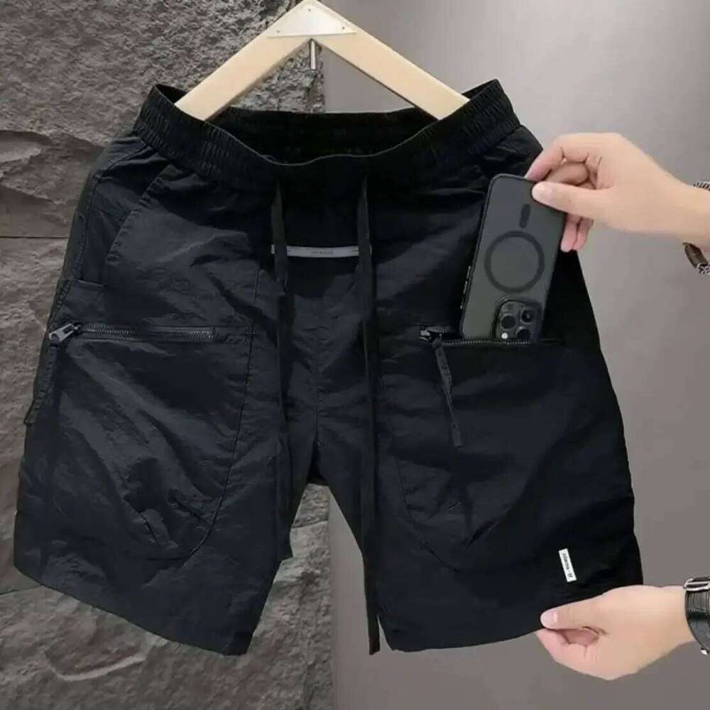 Men's Summer Pocket Zipper Cargo Shorts Trendy Brand Versatile Quick-Drying Sports Loose Casual Five-Point Beach Pants
