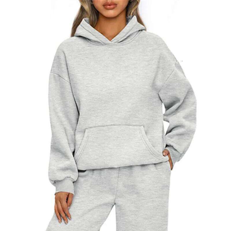 Autumn Winter Casual Sports Sweatshirt Solid-color long-sleeve Fashion Loose hoodie Women's tops pullover C260312