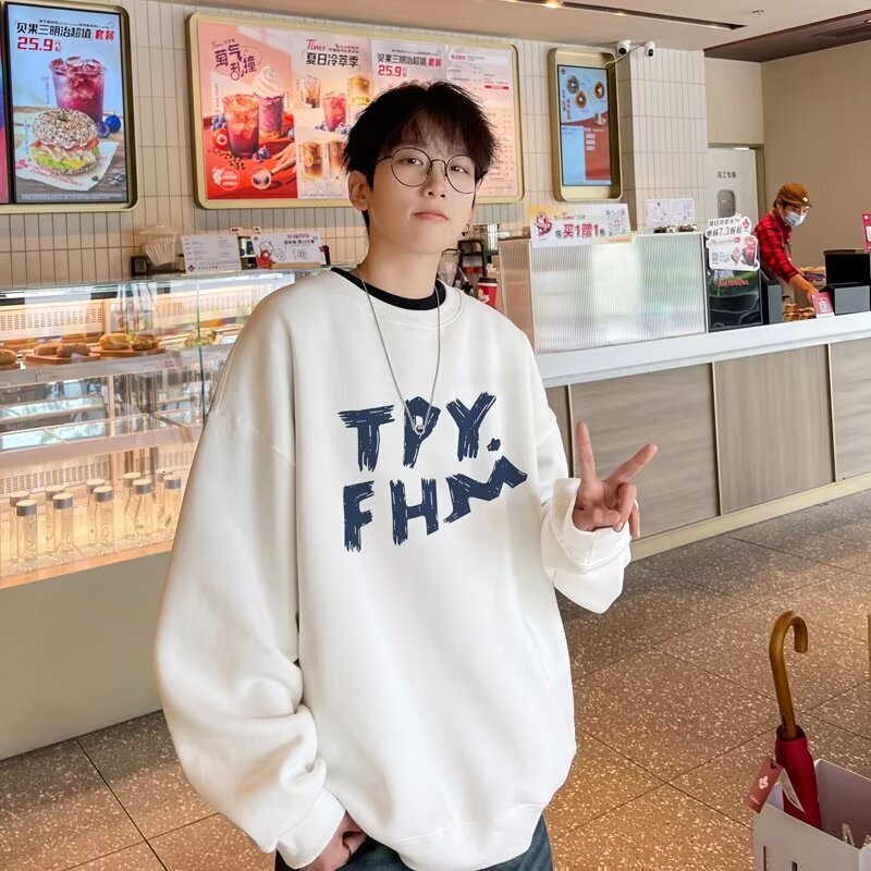 Men's Sweatshirt Spring Autumn New Round Neck Loose Base Shirt Style Designer Hoodie Couple High Street Trendy Brand Long Sleeve T-shirt Men