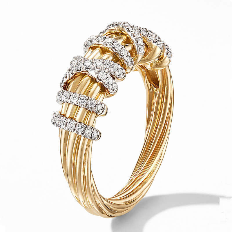 Designer Rings for Women European American Style Geometric Line Crystal Women's Ring Fashion Simple Alloy Ring with Small Diamonds