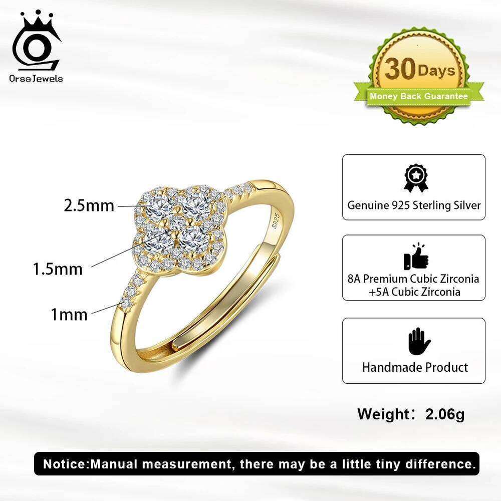 ORSA JEWELS Sparkling 925 Sterling Silver Cr Open Ring With 8A Premium Cubic Zirconia Jewelry for Women Gift LZR43 H260312