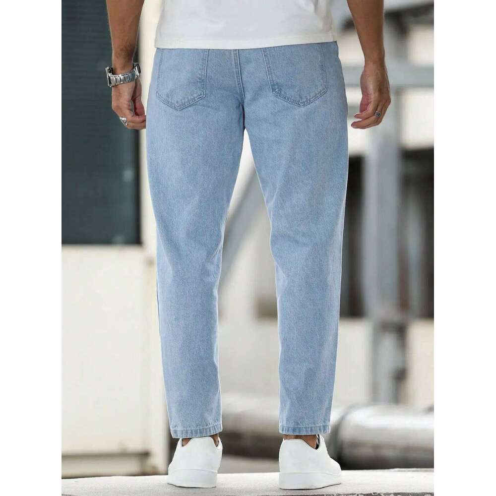 Solid color men's casual jeans, comfortable and breathable for a premium look.