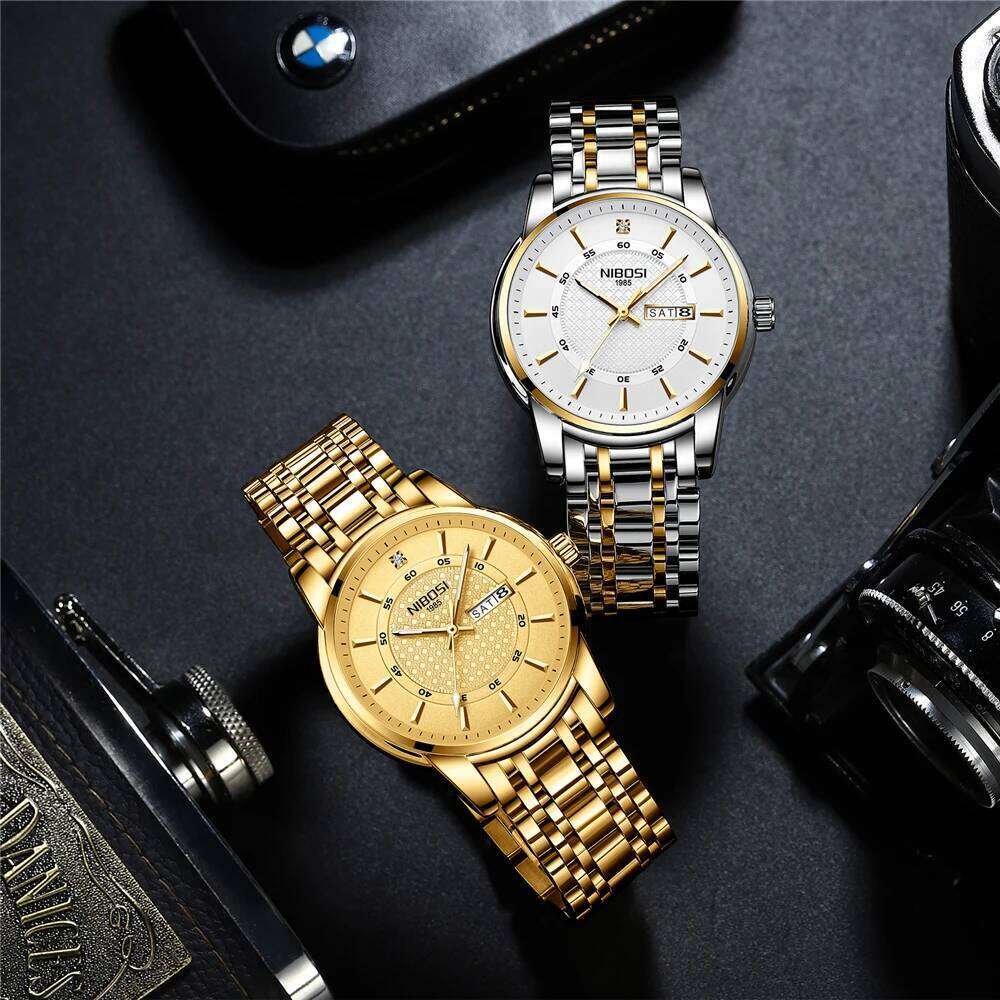 NIBOSI Analog Quartz for Diamond Week-Date Men's Stainless Steel Waterproof Business Watch Men Reloj