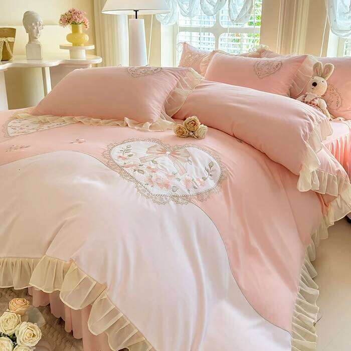 Home Textiles 2025 new girl-style patch embroidered lace washing and grinding cotton four-piece set-Fangfei series H260312