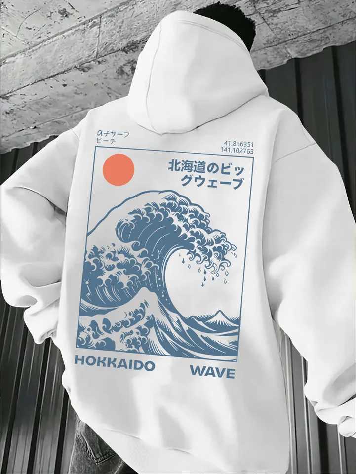 Mens Inspired By The Fresh Wave Sunrise Print Hoodies Casual Fashion Vintage Long Sleeve Hoody Male Japanese-style Hooded M260312