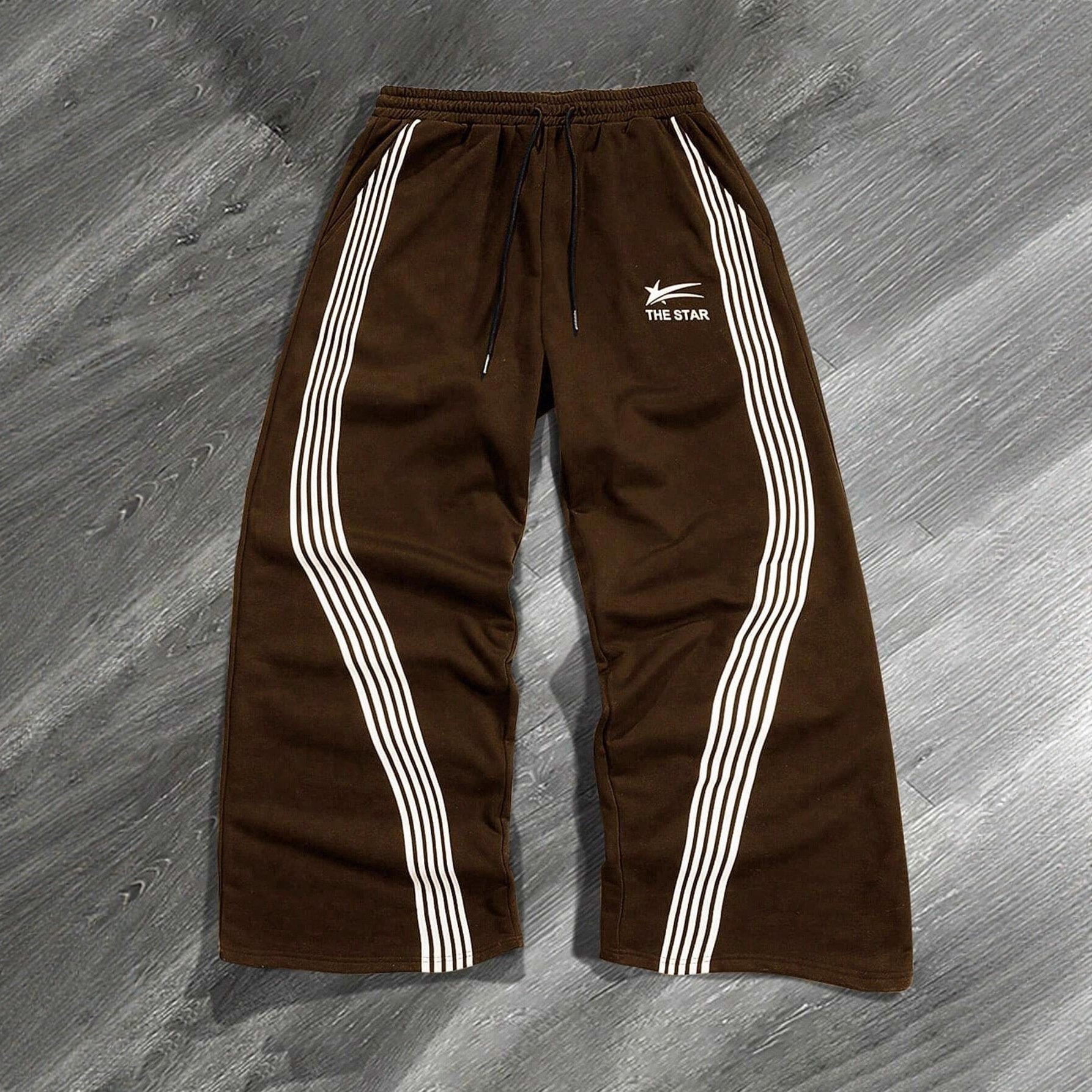 Luxury Brand Designer Clothes Striped Print Sports Sweatpants Autumn Casual Men's Street Fashion Versatile Wide-Leg Long Pants