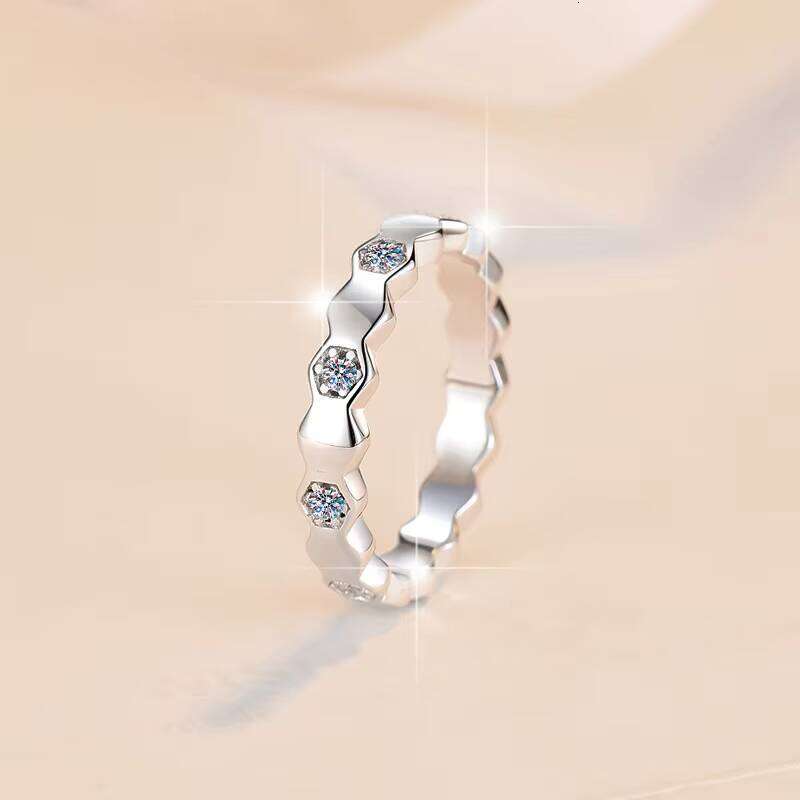 Premium Jewelry Eternal Stackable Full Honeycomb Diamond S Pure Silver VVs1 Inlaid with Sandstone GRA Ring Band