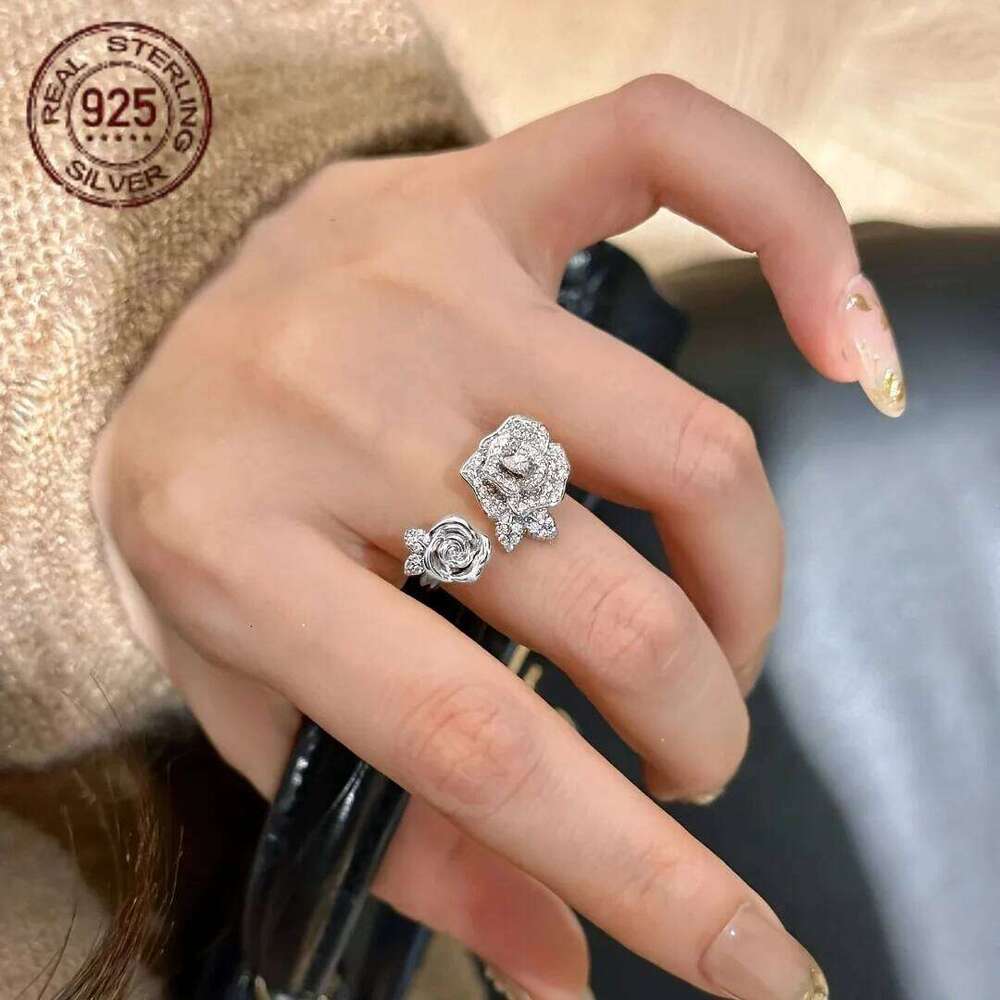 Brilliant 925 Sterling Silver Rose Flower Rings For Women Bling Zircon Inlay Elegant Exquisite Ladies Wedding Ring H260312