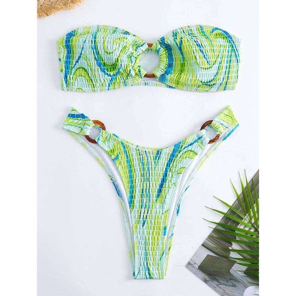 Ring Link Bandeau Bikini 2025 Women Brazilian Swimwear Female Sexy Swimsuit Solid Beachwear Bathers Bathing Swimming Swim Suit Y260303