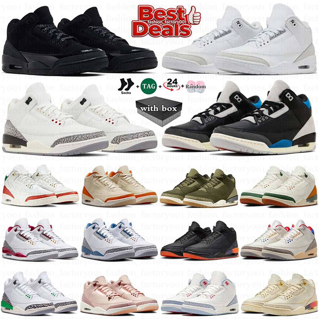 With Box 3 3s Mens Basketball Shoes Black Cat White Cement Midnight Navy Fire Red Pine Green Cardinal Racer Blue Dark Iris UNC Men Women Trainer Sneakers