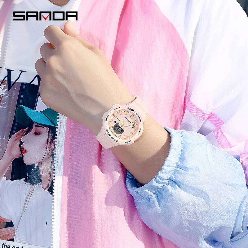 Sanda New Luxury Fashion Women Sport Watch Military Waterproof Multifunctional Led Digital Quartz Relogio Feminino 6005