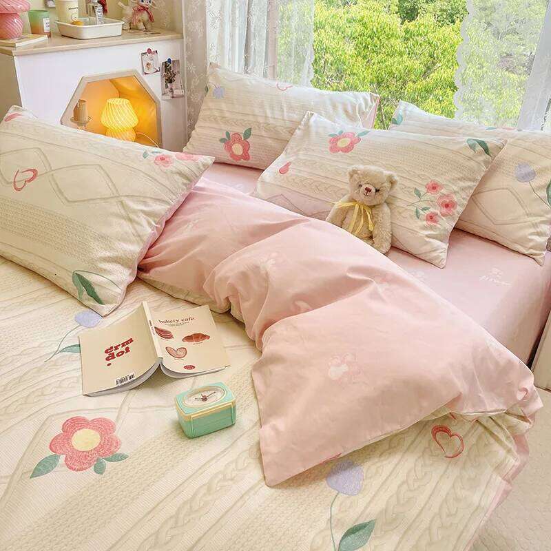 Double Bed Bedding Four-piece Set Pure Cotton Duvet Fitted Sheet Pillowcase Fading Resistant Home Textile Quilt Cover H260312