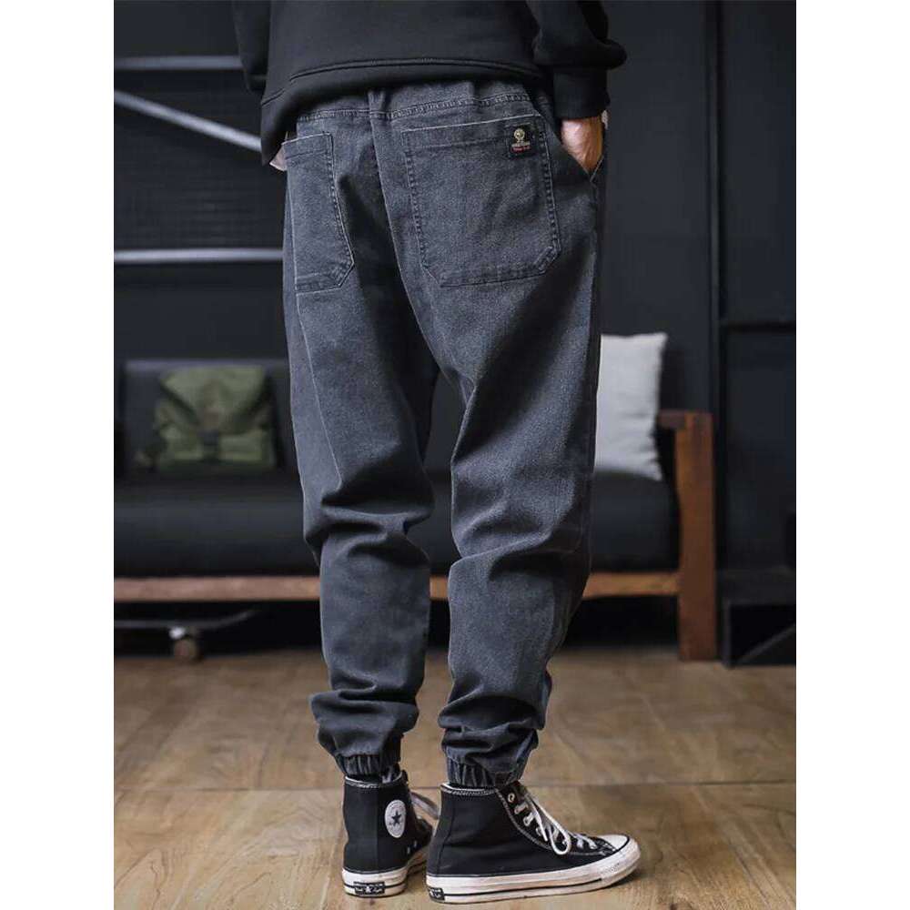 Plus Size Men Loose Joggers Streetwear Harem Jeans Cargo Pants Ankle-Length Denim Trousers 26Y0312