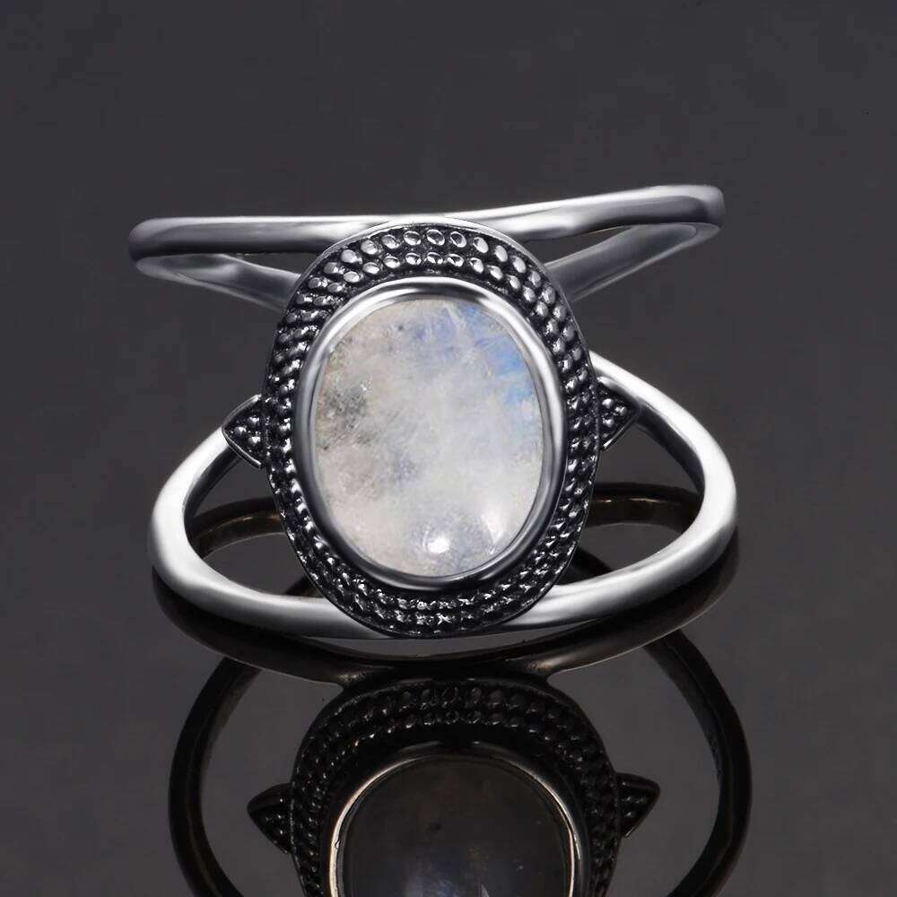 Vintage Natural Rainbow Moonstone Ring for Women Men Round Oval Gemstone Rings Luxury Fine Jewelry Wedding Party Gifts Size 6-10 H260312