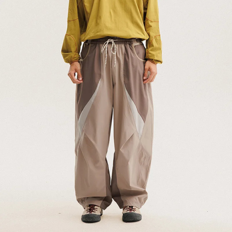 Men Outdoor Lightweight Quick Dry Ultra Loose Casual Splice Wide Leg Techwear Track Cargo Pants Women Streetwear Baggy Trousers 260310