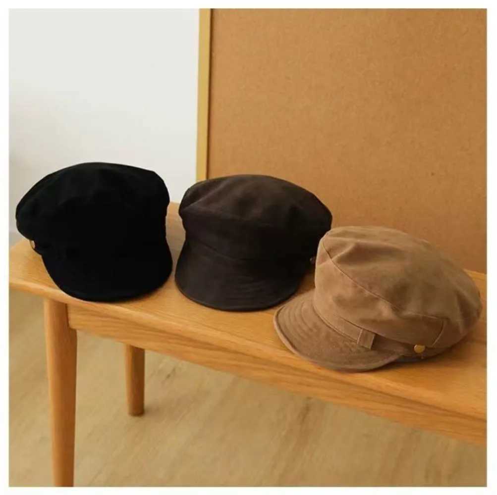 Retro Navy Style Suede Newsboy Cap Men Women Autumn Winter Casual Flat Top Painter Hat H260312 - view 5