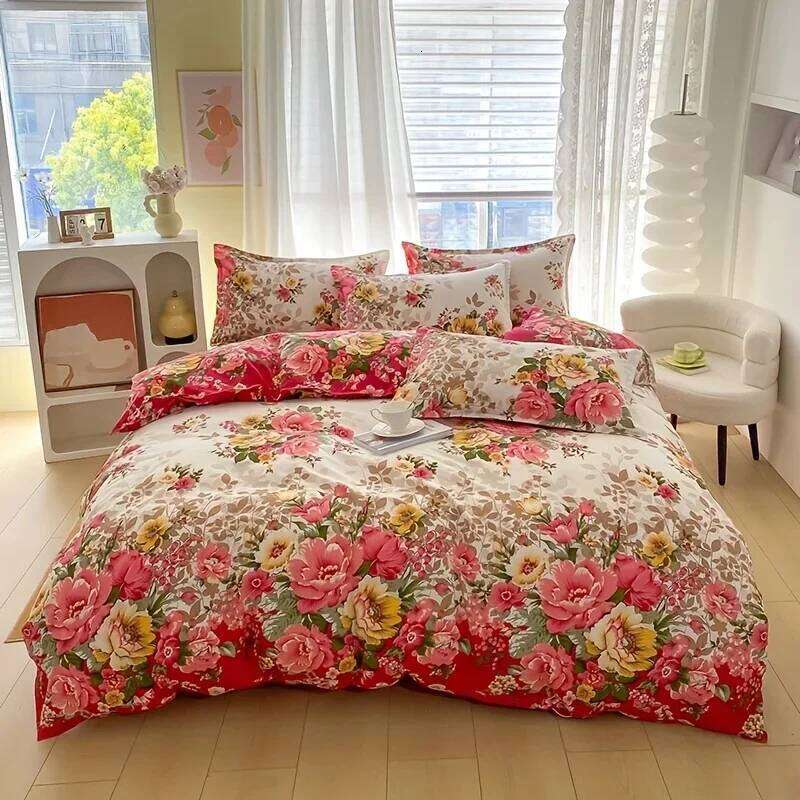 Floral with Zipper Closure - 3 Piece Bedding Set Includes 1 Duvet Cover and 2 Pillowcases H260312