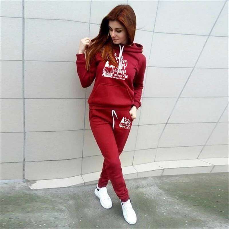 Running Casual Jogging Hoodie + Sweatpants Two Piece Sweatshirt Set Women's Sports Suit C260312