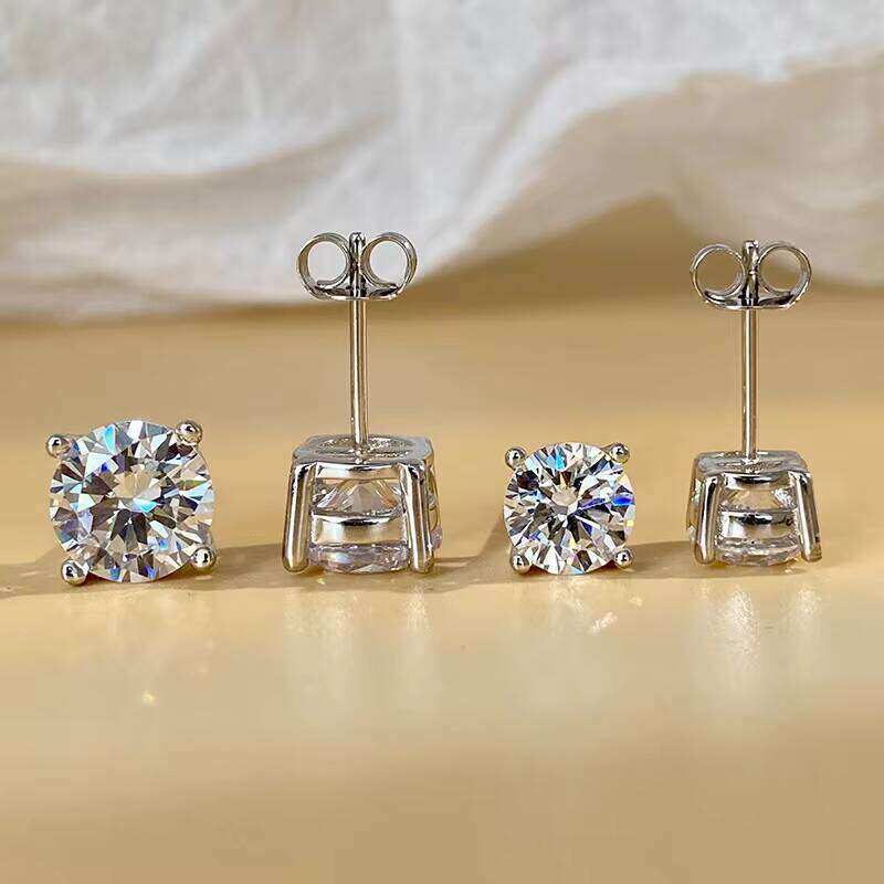 0.5-3ct D Color Fashion Round Earring Moissanite Stud Earrings for Women