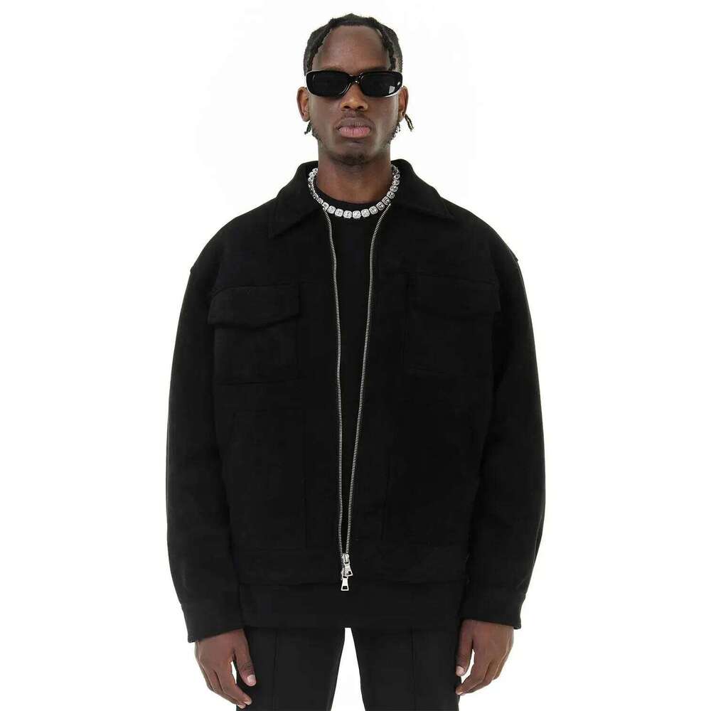 Vintage High Street Suede Material Crock With Zipper Lapel Casual Short Jacket For Men 26H0311