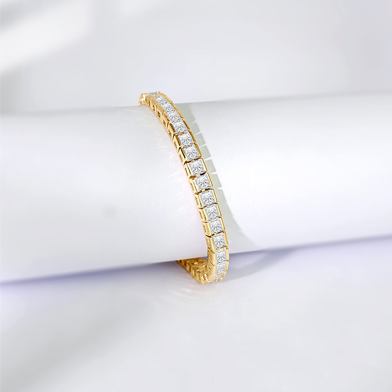 18K Gold Fill Square CZ Diamond Tennis Bracelets Shiny Crystal Channel Set Bracelet Trendy Stackable Jewelry for Women & Girls Wedding Bangle Gift