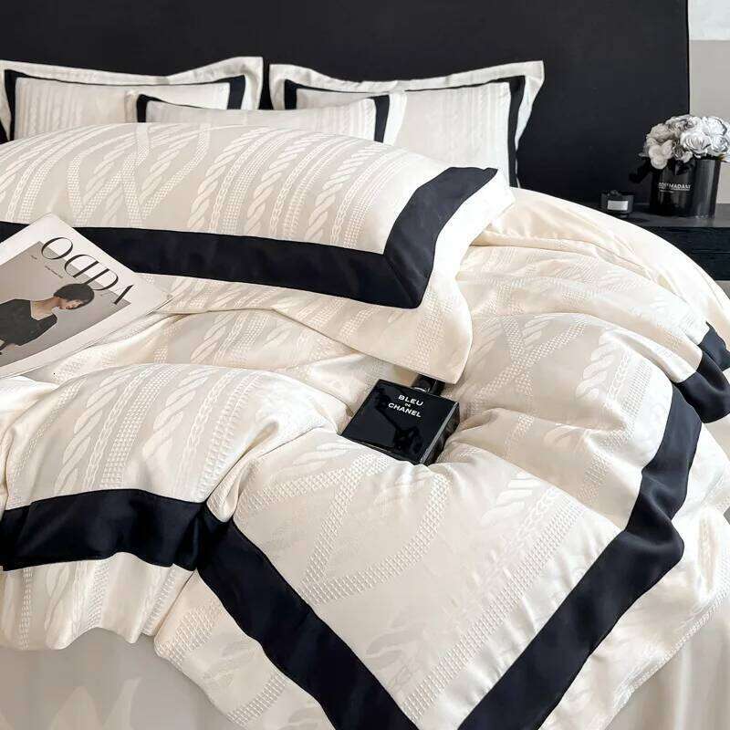 High Quality Solid Color Jacquard Bedding Set Washed Cotton Skin Friendly Comforter Cover Kit Super Soft Bed Linens for Adults H260312