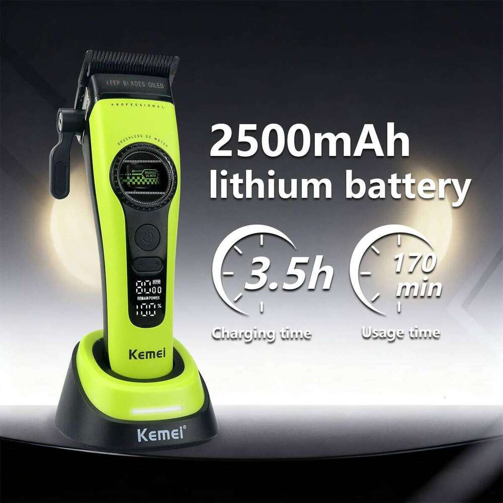 KEMEI KM-1593 Men's Clipper External Rotor Brushless Motor DLC 8000RPM Base Charger Professional Hair Cutting Machine C260312