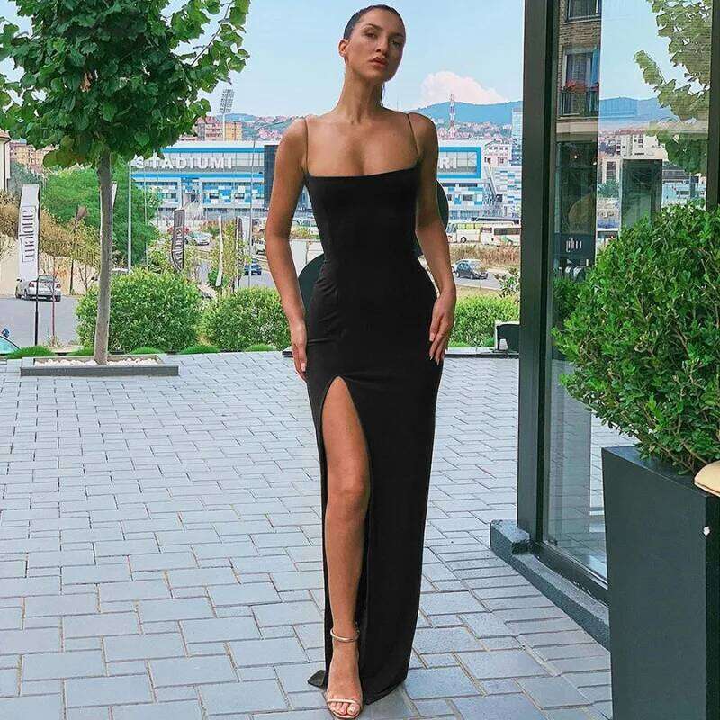 New Dresses 2025 Woman Fashion Slim Waist Solid Color Split Camisole Skirt C260312