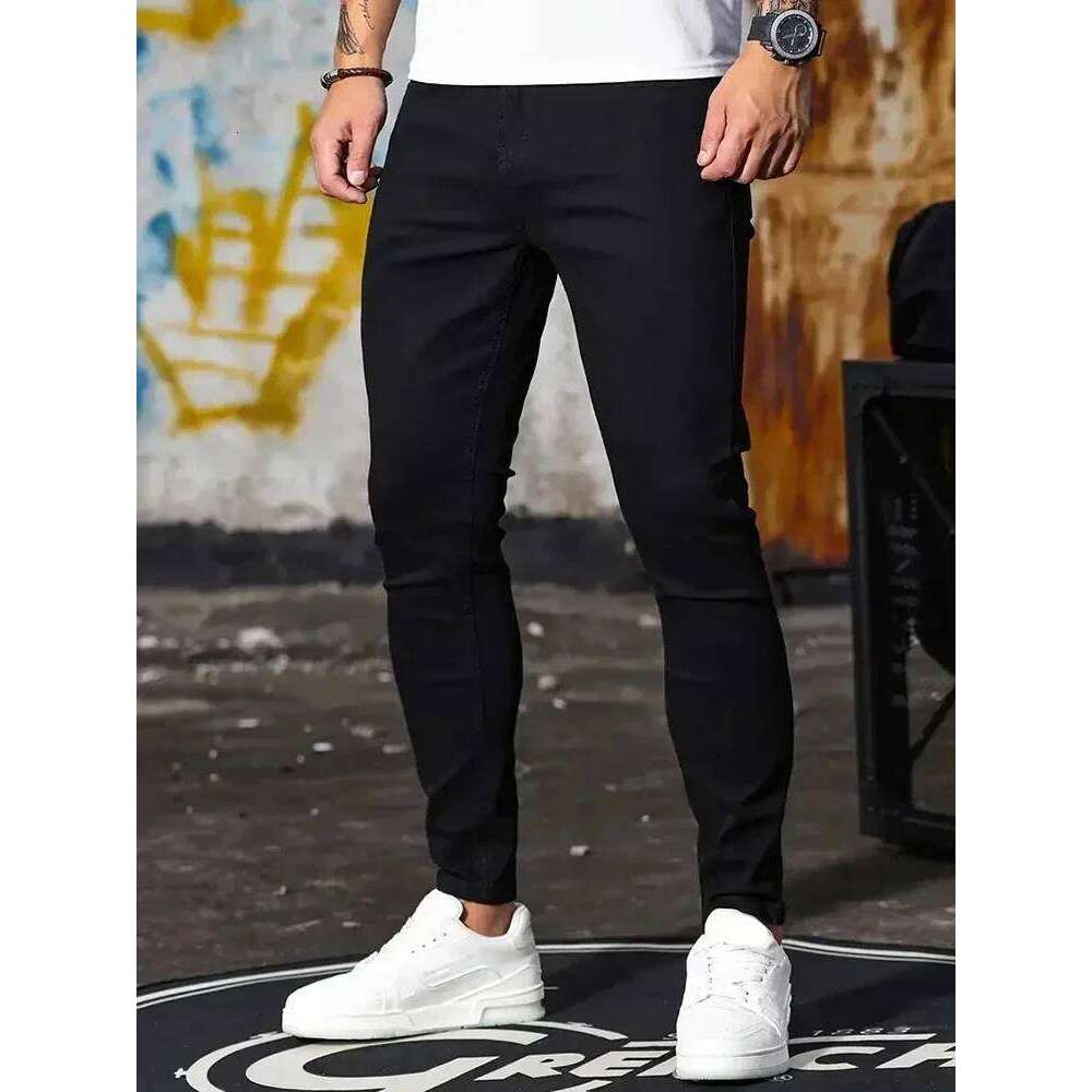 Men Jeans Stretch Skinny Denim Pants Solid Color Black Blue Spring Luxury Street Harajuku Hip-Hop Style Slim Fit Trousers Brand 26Y0312