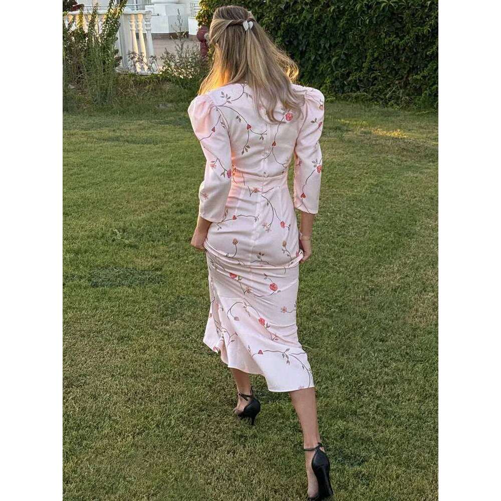 Tossy Elegant Printed V-Neck Long Female High Waist Bandage Slim Contrast Party Evening Women's Lace-Up Maxi Dress C260312