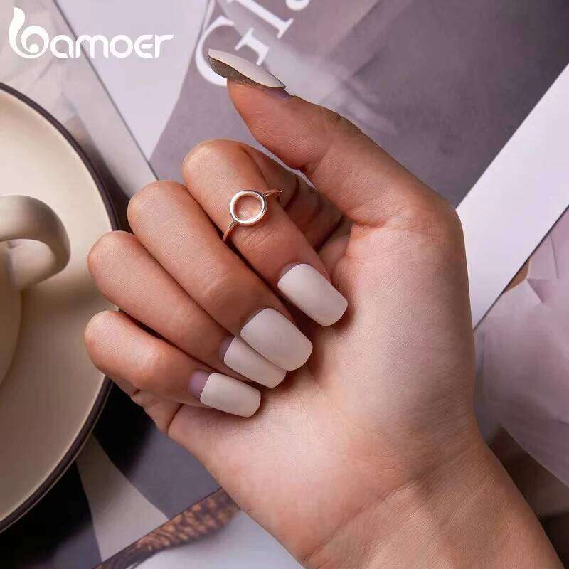 BAMOER 925 Sterling Silver Hollowed Circle Karma Finger Rings for Women Teens Minimalist Geometric Statement Promise Ring H260312