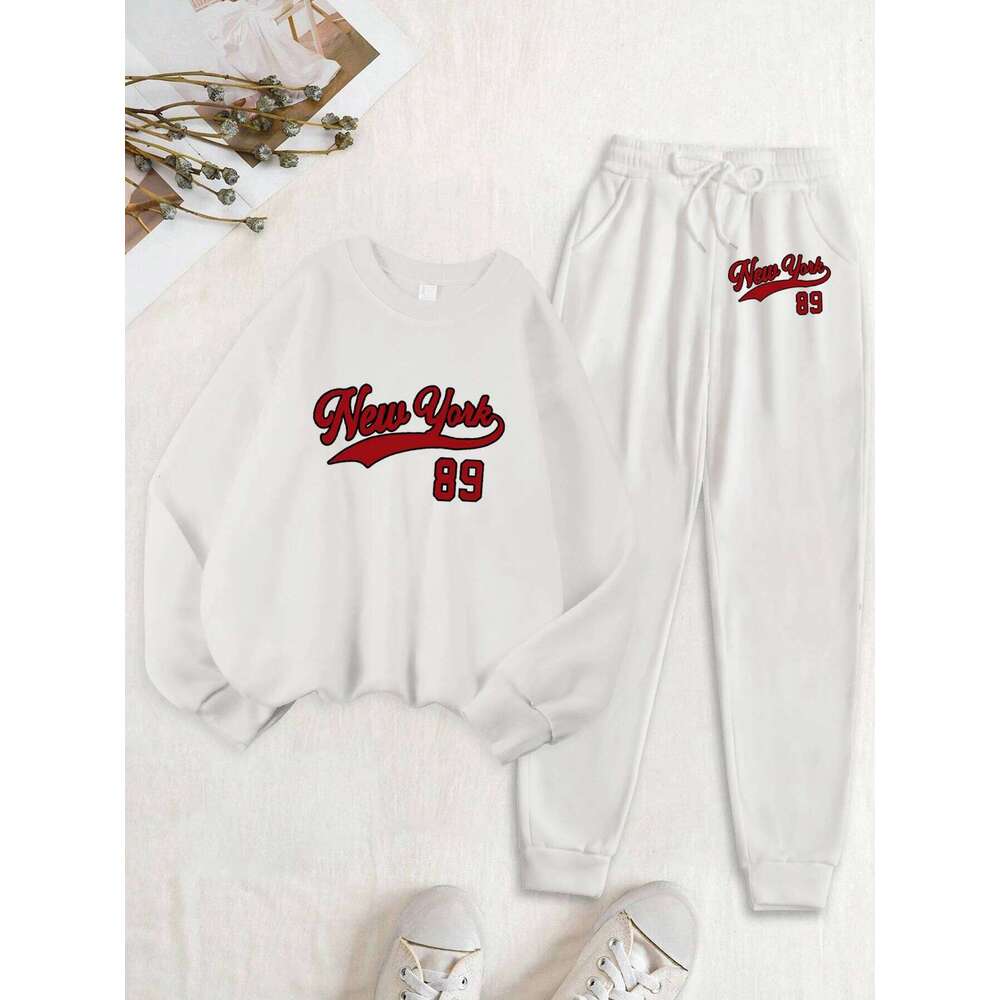 New York Number 89 Printed Sweatshirts Set Women Soft Autumn Tracksuit Suits Fleece Drawstring Sweatpants Jogging Sports Clothes C260312
