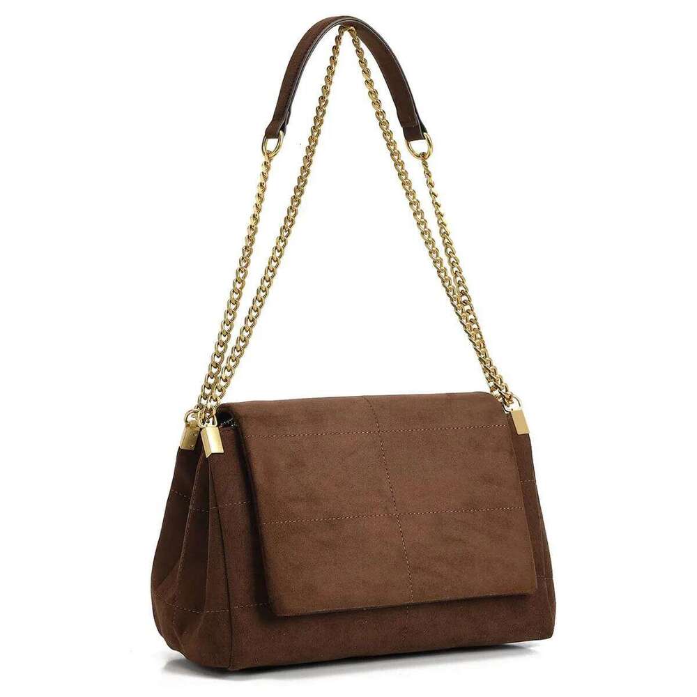 New Women Autumn Winter Suede Shoulder Vintage Tote Bag With Chains Fashion Designer Luxury Handbags Retro Crossbody Bags WONST