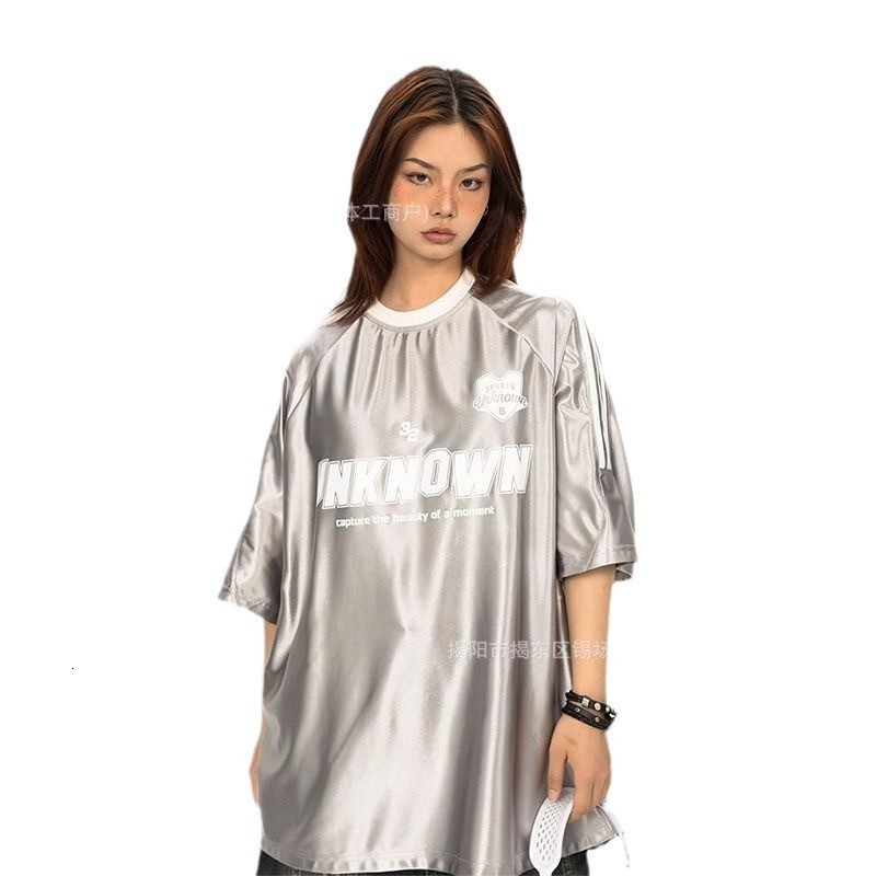 2025 New Shiny Design Short Sleeve T-Shirt for Men and Women Summer Couples American Style Three-Bar Raglan Sleeve Half Sleeve 241216