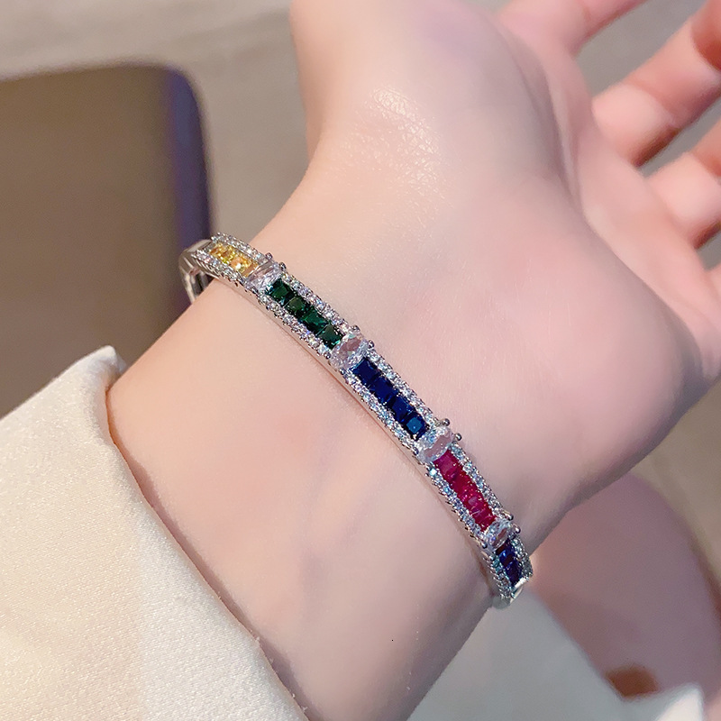 Bracelet Celebrity Style Light Luxury Colorful Gem Bracelet Heavy Craft Electroplated Zirconia Bracelet Multicolored Tourmaline Clasp Bracelet